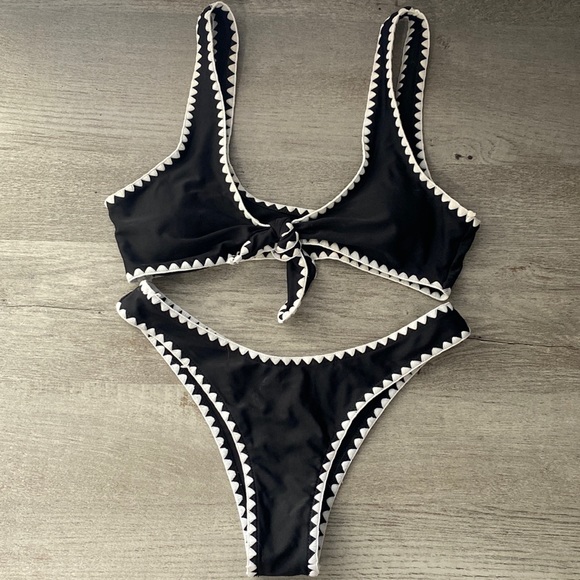 Other - Black and White Tie Top Bikini Set